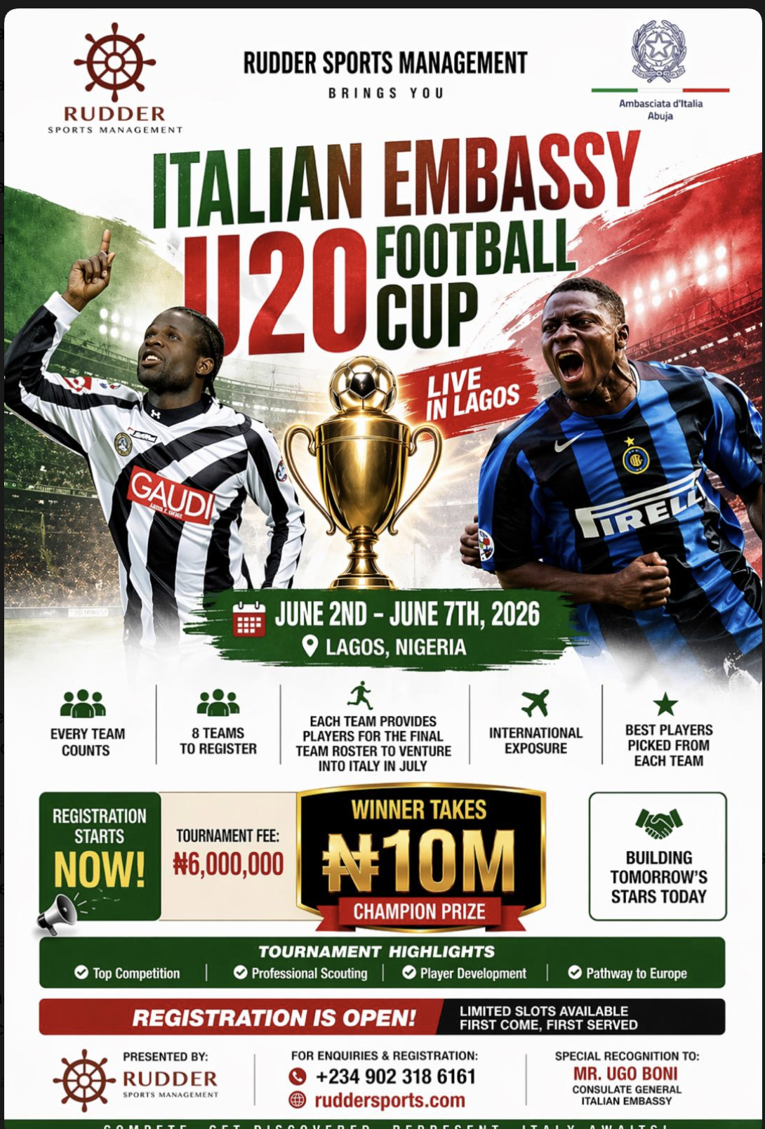 Italian Embassy U-20 Football Cup 2026 poster